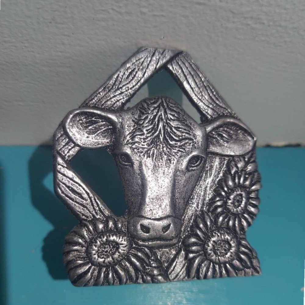 Vintage 1994 Taper Candle Holder Carson Statesmetal Pewter Cow Sunflower USA